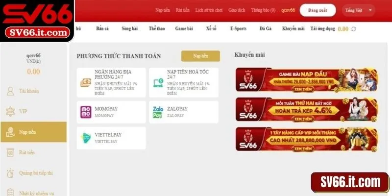 Sơ lược về hình thức nạp tiền SV66